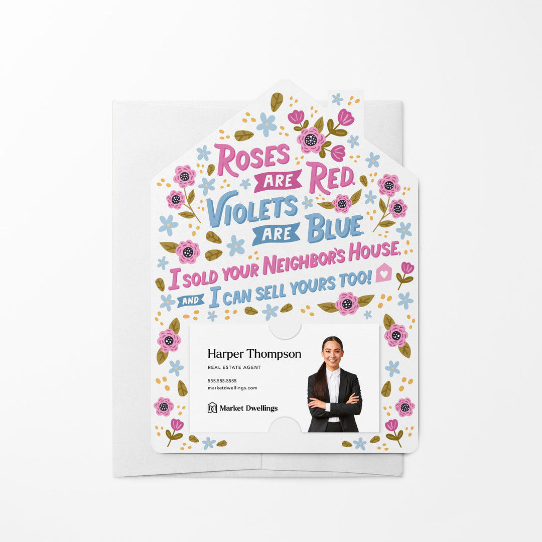 Set of Roses Are Red. Violets Are Blue. I Sold Your Neighbor's House, And I Can Sell Yours Too! | Valentine's Day Mailers | Envelopes Included | M101-M001 Mailer Market Dwellings