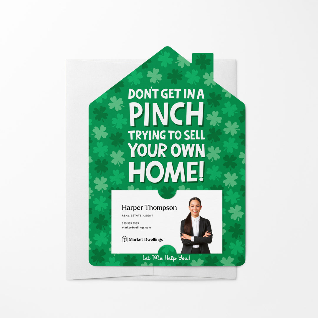 Set of Don't Get In A Pinch Trying To Sell Your Own Home! | St. Patrick's Day Mailers | Envelopes Included | M114-M001-AB Mailer Market Dwellings GREEN