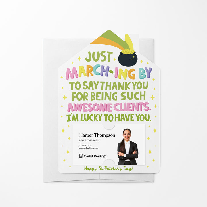 Set of Just March-Ing By To Say Thank You For Being Such Awesome Clients. I'm Lucky To Have You! | St. Patrick's Day Mailers | Envelopes Included | M115-M001 Mailer Market Dwellings