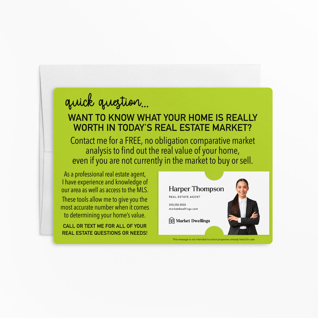 Set of Quick Question Real Estate Mailer | Envelopes Included | M14-M003 Mailer Market Dwellings GREEN APPLE