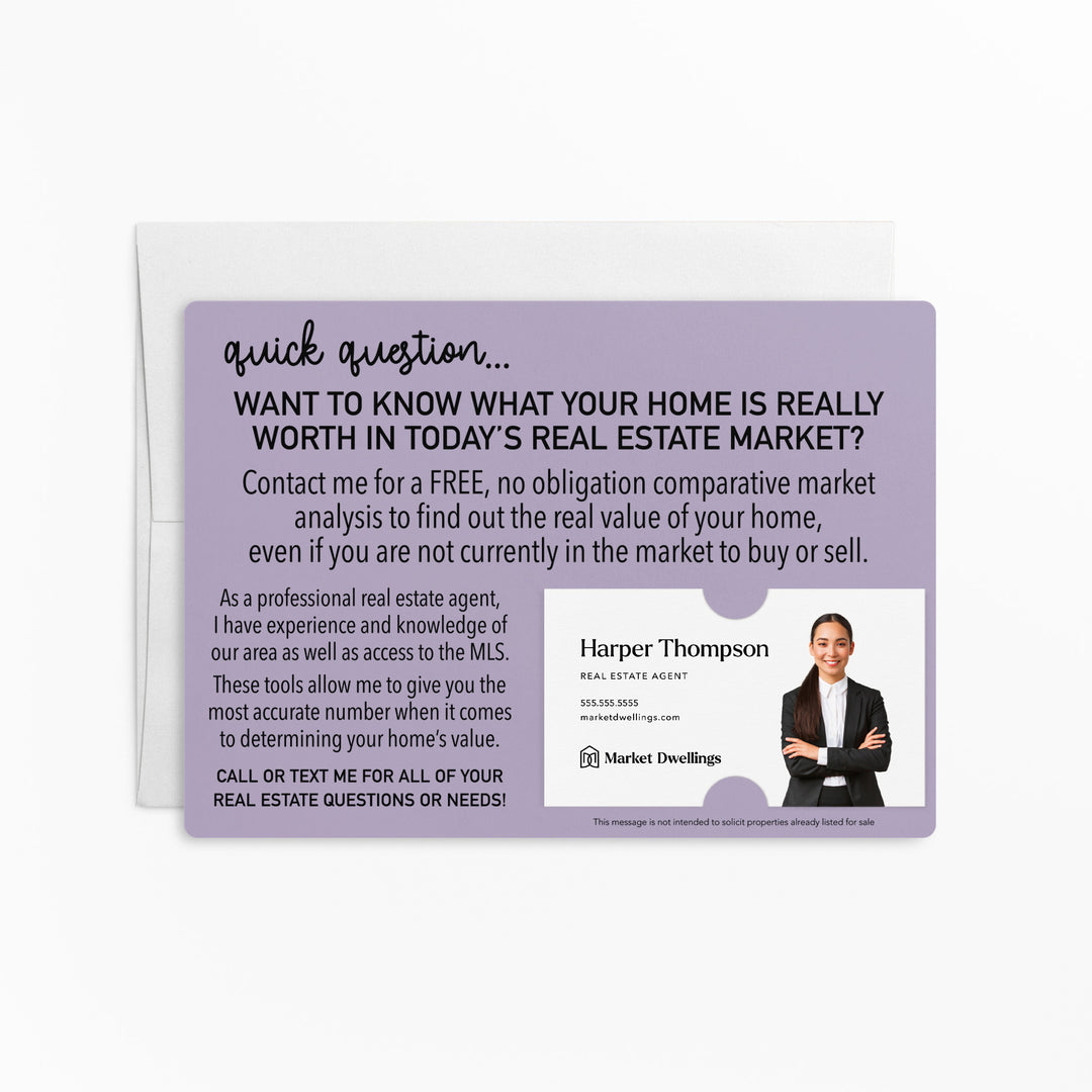 Set of Quick Question Real Estate Mailer | Envelopes Included | M14-M003 Mailer Market Dwellings LIGHT PURPLE