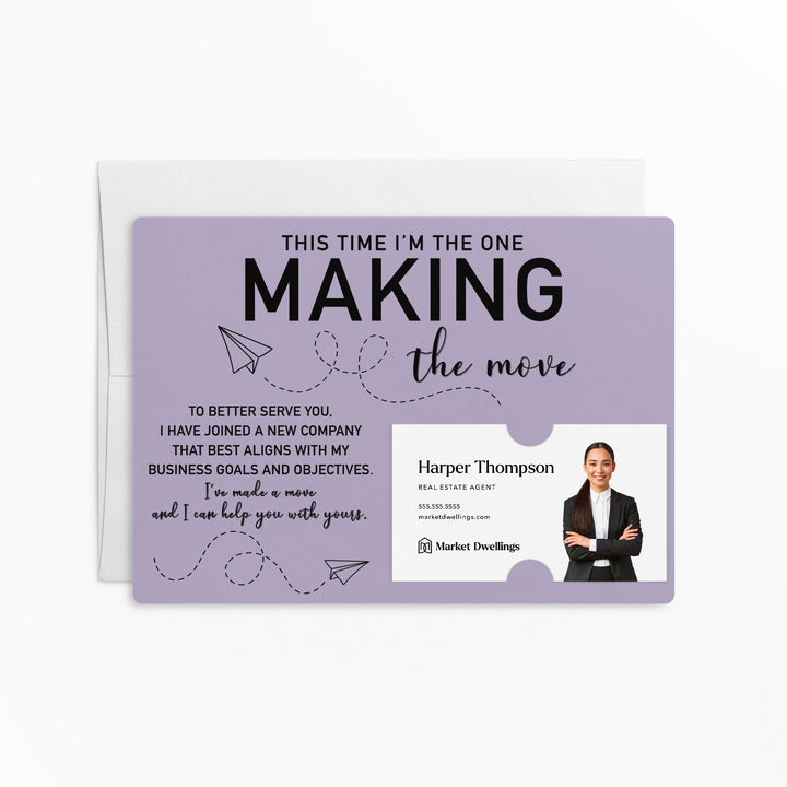 Set of This Time I'm the One Making the Move Mailer | Envelopes Included | M19-M003 Mailer Market Dwellings LIGHT PURPLE