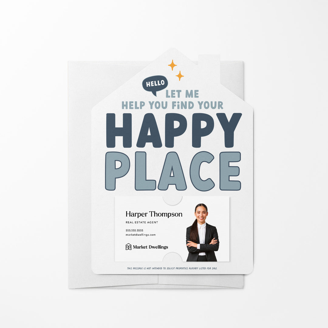 Let Me Help You Find Your Happy Place Real Estate Mailers | Envelopes Included | M2-M001-AB Mailer Market Dwellings BLUE