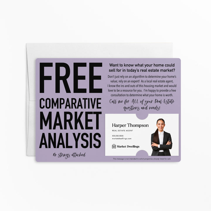 Set of Comparative Market Analysis Real Estate Mailer | Envelopes Included | M20-M003 Mailer Market Dwellings LIGHT PURPLE