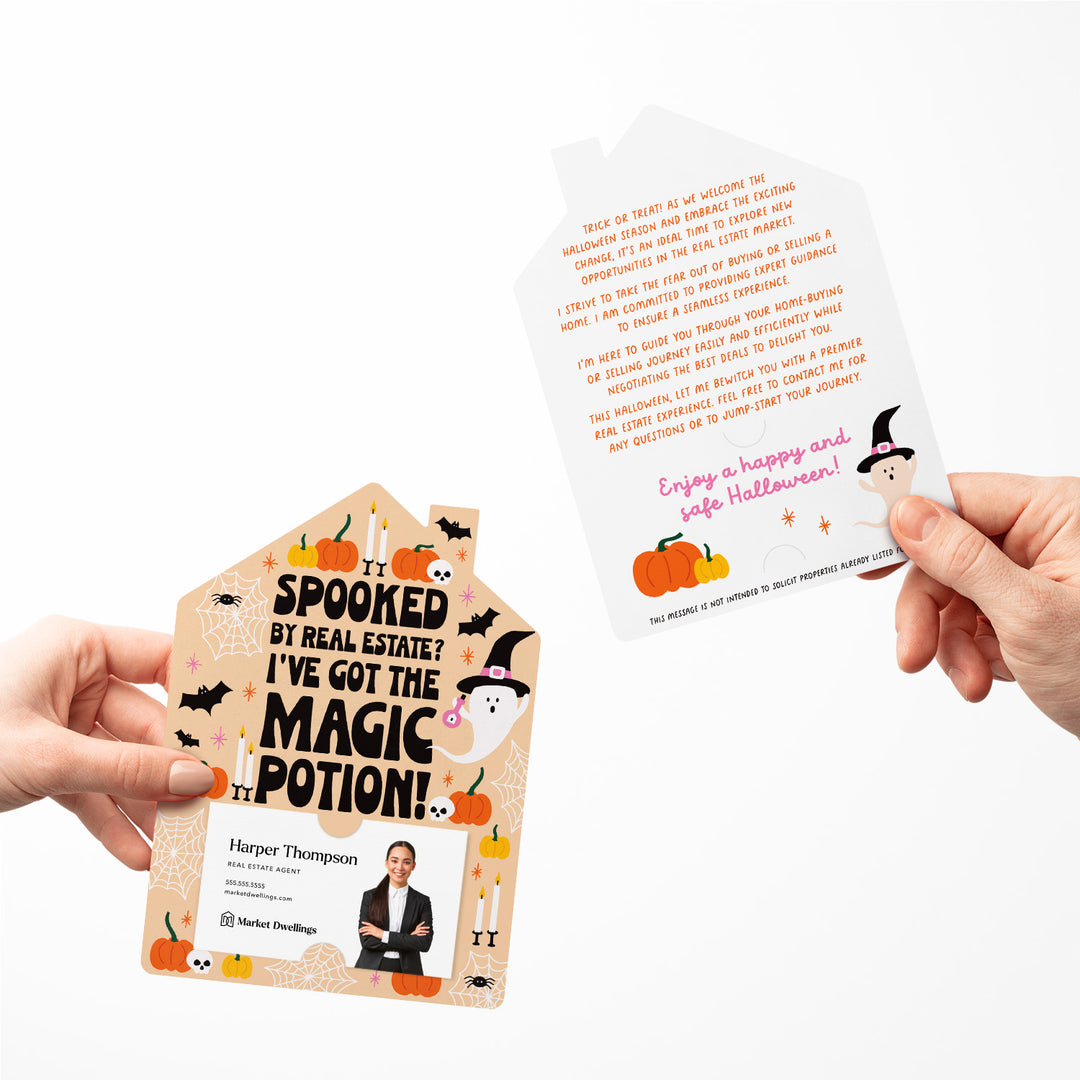 Set of Spooked by Real Estate? I've Got the Magic Potion! | Halloween Mailers | Envelopes Included | M224-M001-AB Mailer Market Dwellings