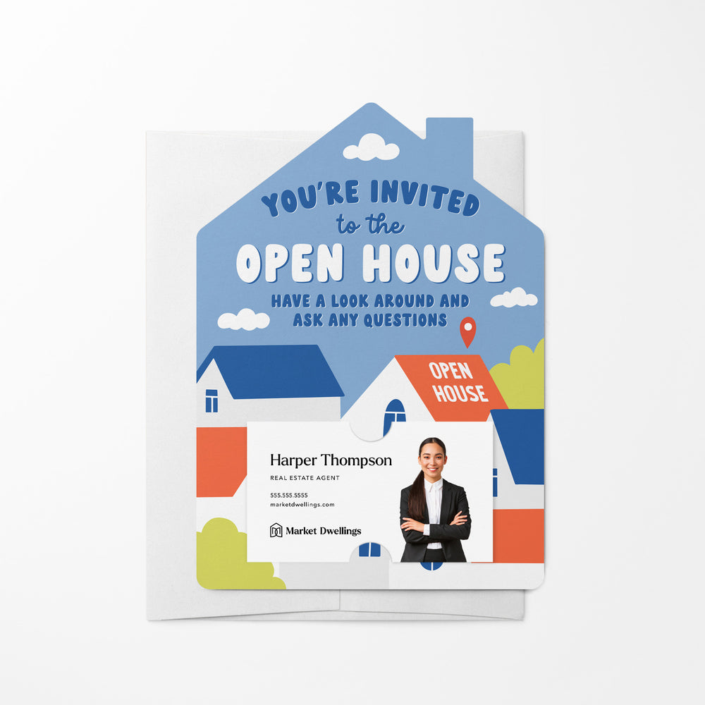 You're invited to the Open House | Real Estate Mailers with Envelopes Mailer Market Dwellings