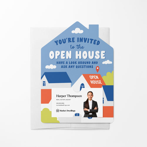 You're invited to the Open House | Real Estate Mailers with Envelopes Mailer Market Dwellings