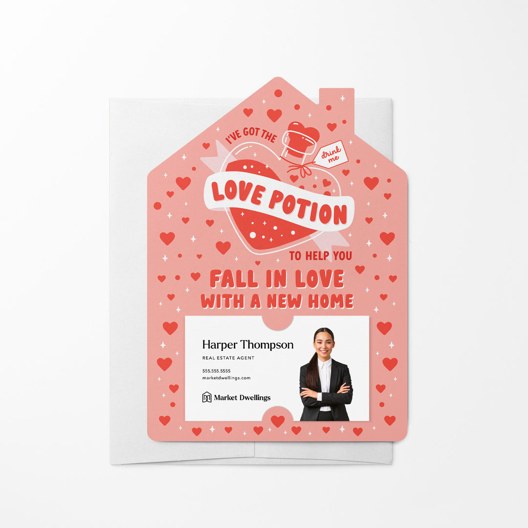 Set of I’ve Got The Love Potion To Help You Fall In Love With A New Home | Valentine's Day Mailers | Envelopes Included | M248-M001 Mailer Market Dwellings