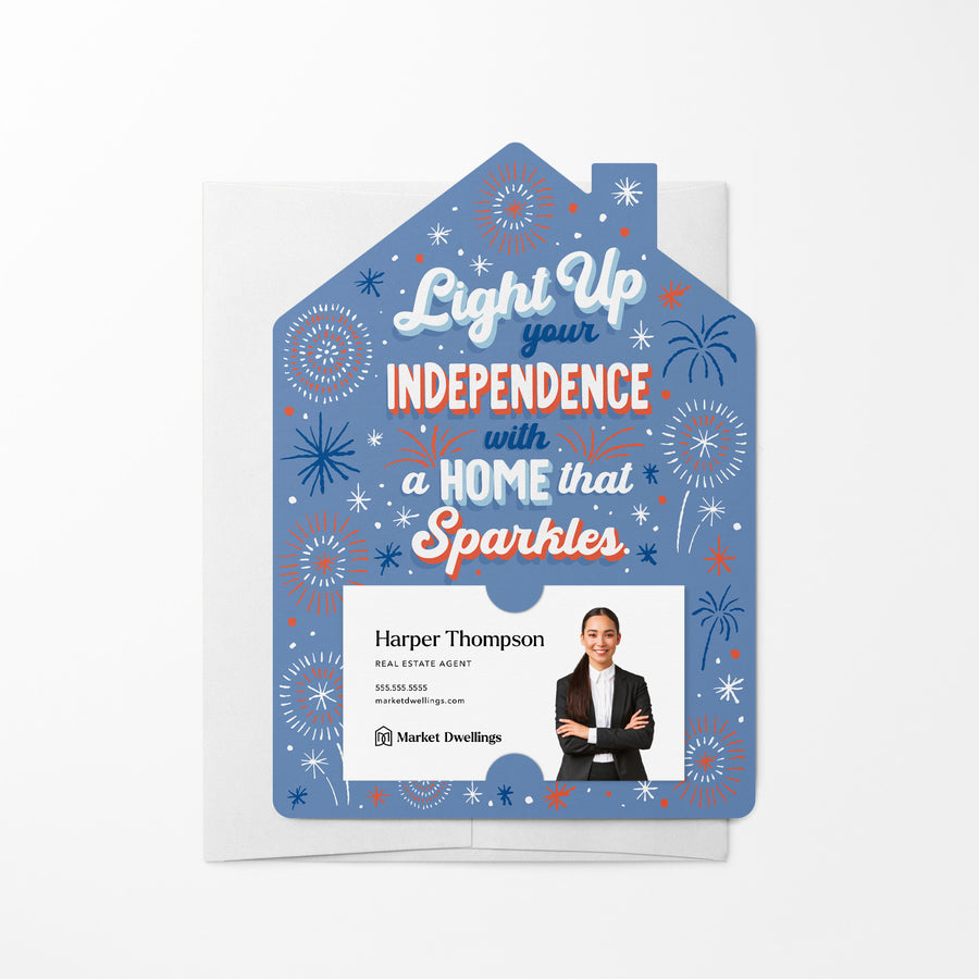 Set of Light Up Your Independence With A Home That Sparkles. | 4th Of July Mailers | Envelopes Included | M279-M001 Mailer Market Dwellings