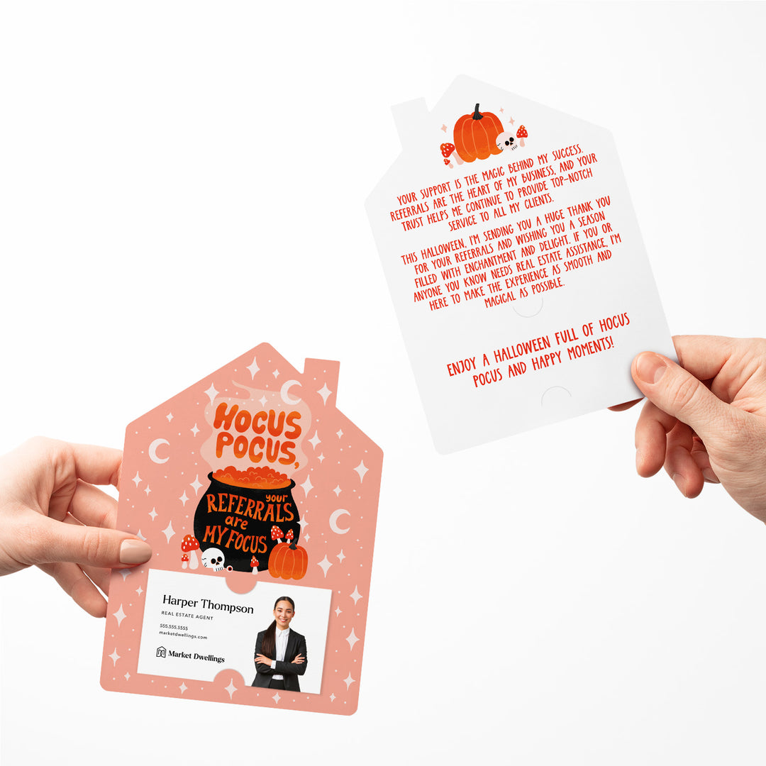 Set of Hocus Pocus, Your Referrals Are My Focus! | Halloween Mailers | Envelopes Included | M282-M001 Mailer Market Dwellings