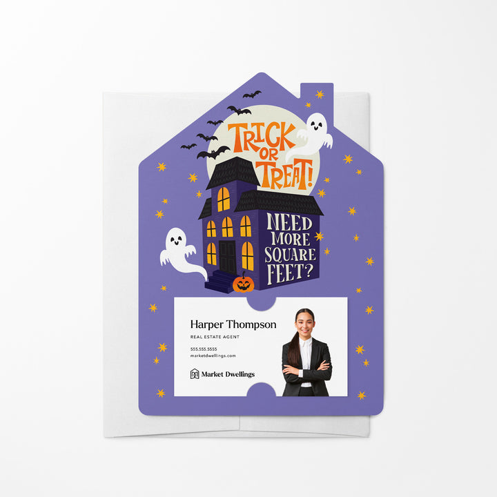 Set of Trick Or Treat! Need More Square Feet? | Halloween Mailers | Envelopes Included | M285-M001 Mailer Market Dwellings