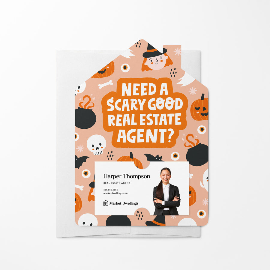 Set of Need A Scary Good Agent Real Estate Mailers | Envelopes Included | M60-M001 Mailer Market Dwellings