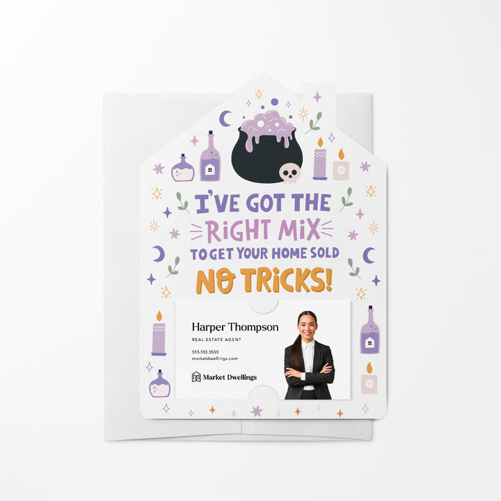 Set of I've Got The Right Mix To Get Your Home Sold | Halloween Mailers | Envelopes Included | M72-M001-AB Mailer Market Dwellings LILAC