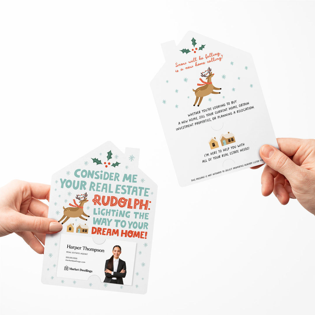 Set of Consider Me Your Real Estate Rudolph: Lighting The Way To Your Dream Home. | Winter Christmas Mailers | Envelopes Included | M80-M001 Mailer Market Dwellings