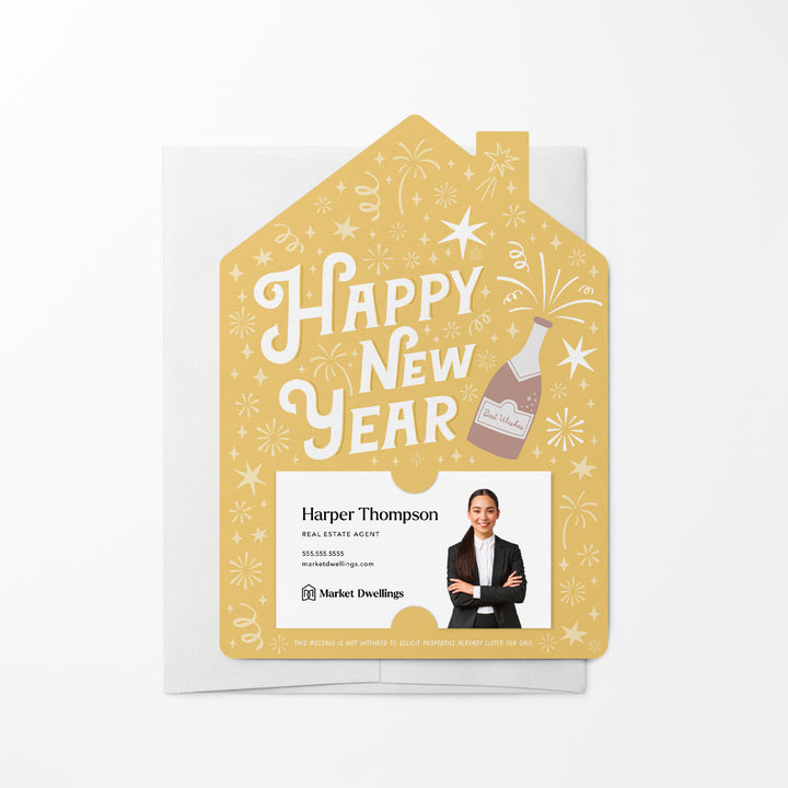 Set of Happy New Year | New Year Mailers | Envelopes Included | M86-M001-AB Mailer Market Dwellings BUTTERSCOTCH