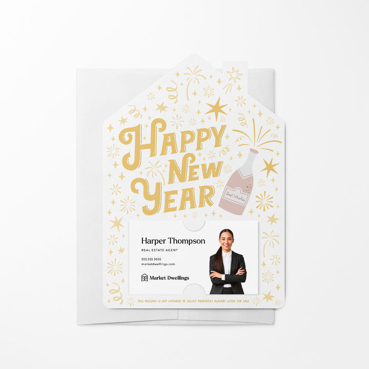 Set of Happy New Year | New Year Mailers | Envelopes Included | M86-M001-AB Mailer Market Dwellings WHITE