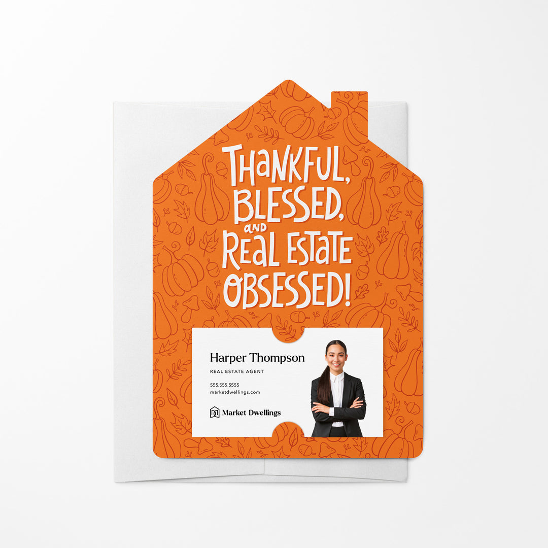 Set of Thankful, Blessed, And Real Estate Obsessed! | Thanksgiving Mailers | Envelopes Included | M88-M001 Mailer Market Dwellings