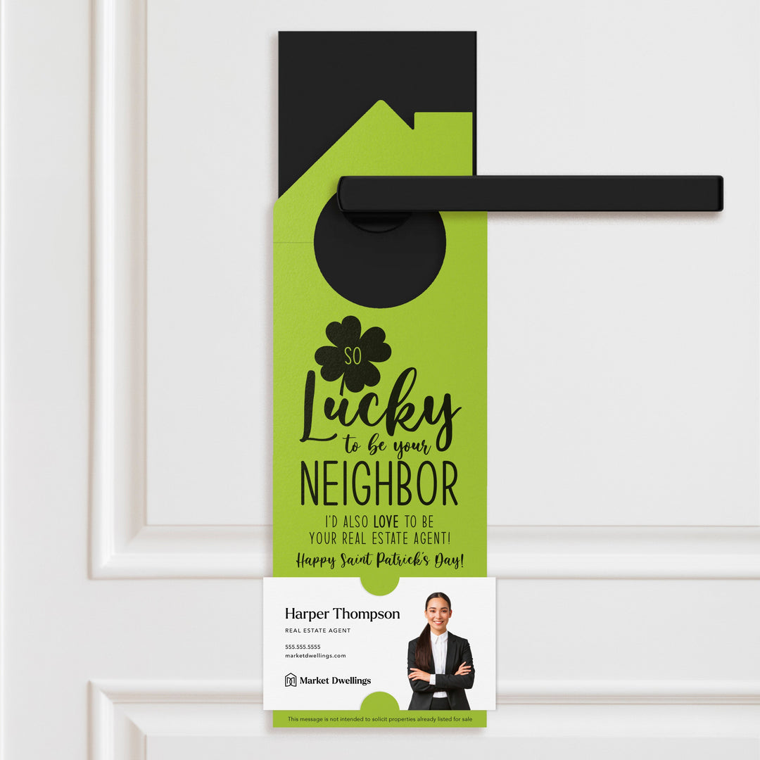 So Lucky to Be Your Neighbor Door Hangers Door Hanger Market Dwellings GREEN APPLE