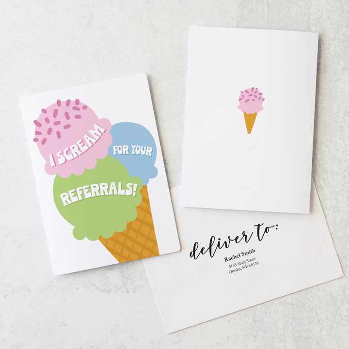 Set of I scream for your referrals! | Greeting Cards | Envelopes Included | 75-GC001-AB-STRAW