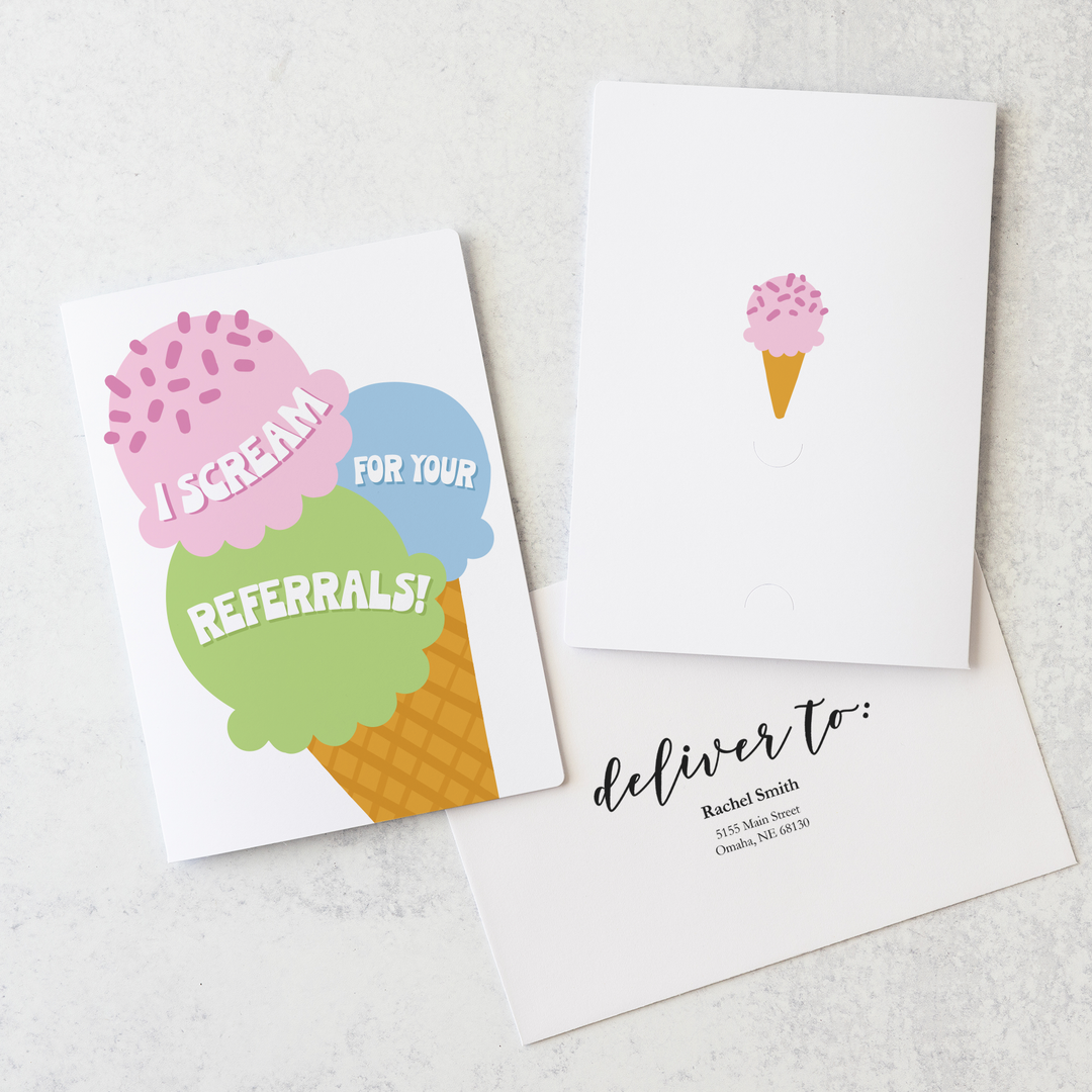 Set of I scream for your referrals! | Greeting Cards | Envelopes Included | 75-GC001-AB-STRAW Greeting Card Market Dwellings WHITE  