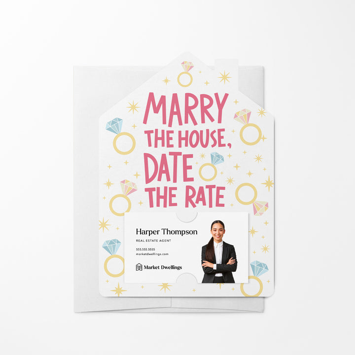 Set of Marry the house, date the rate | Real Estate Mailers | Envelopes Included | M213-M001-AB Mailer Market Dwellings WHITE