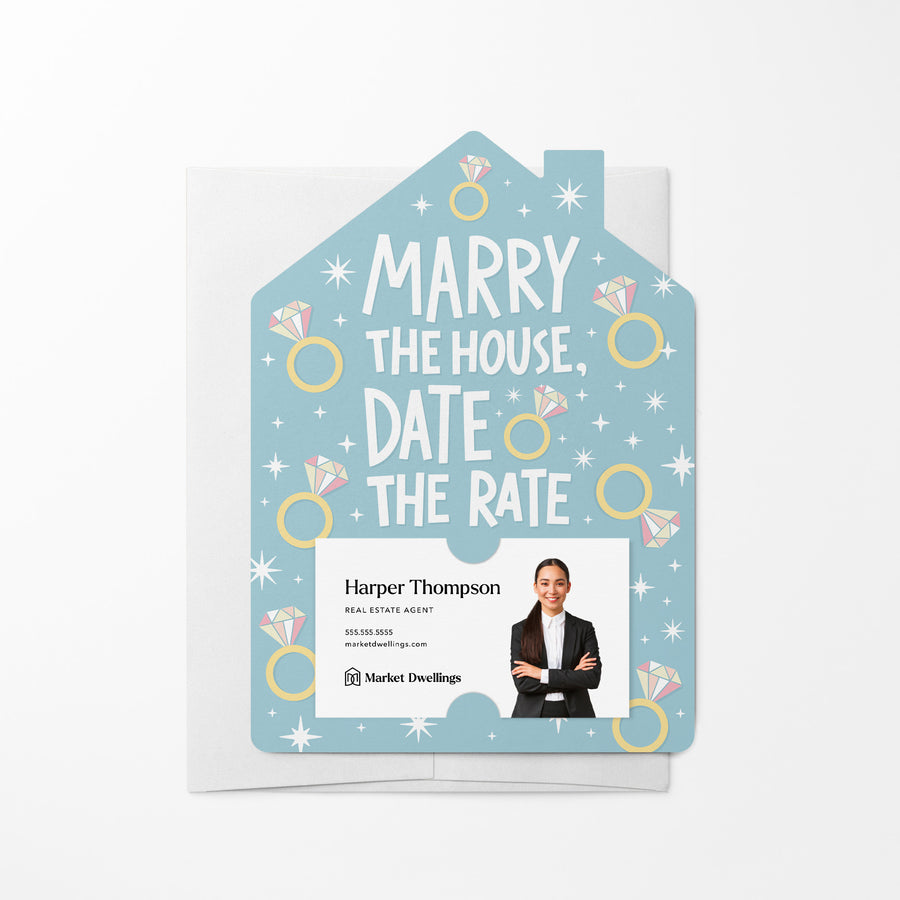 Set of Marry the house, date the rate | Real Estate Mailers | Envelopes Included | M213-M001-AB Mailer Market Dwellings SKY