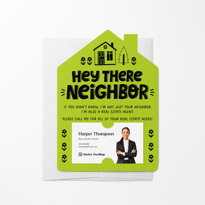 Hey There Neighbor Mailer w/Envelopes | Real Estate Agent Marketing | Insert your business card | M42-M001 Mailer Market Dwellings GREEN APPLE