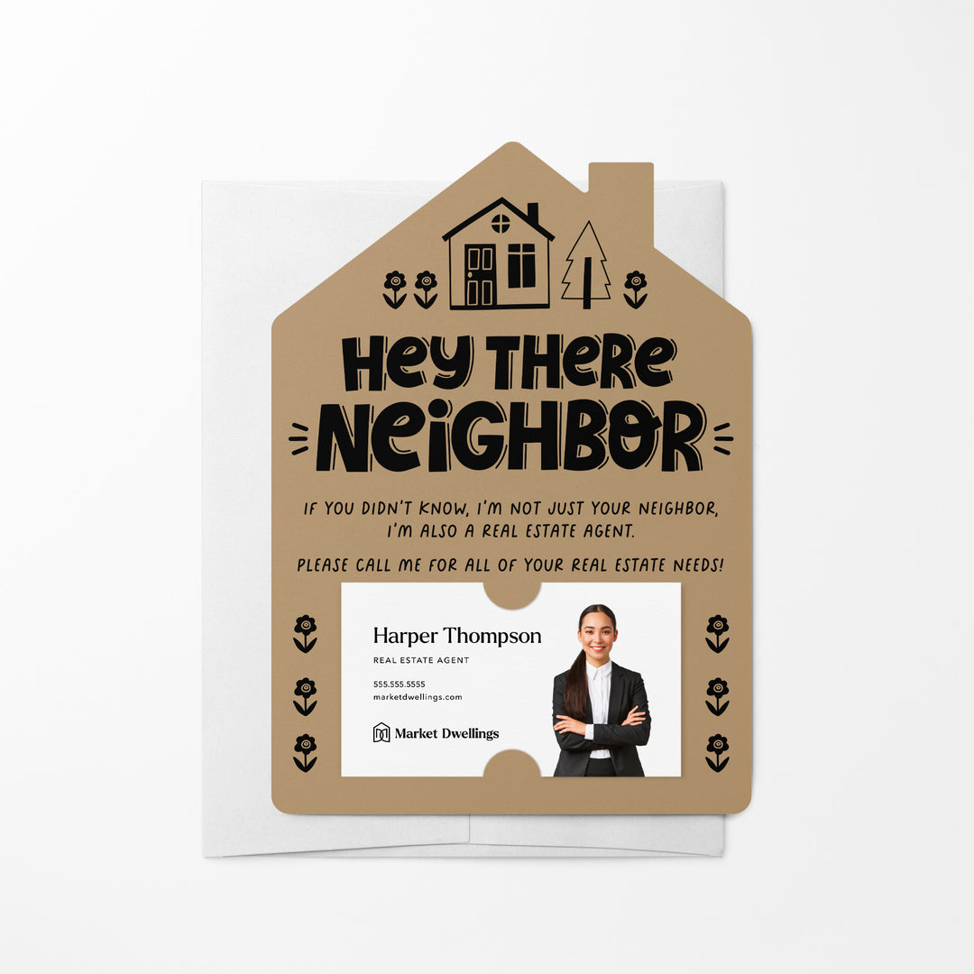 Hey There Neighbor Mailer w/Envelopes | Real Estate Agent Marketing | Insert your business card | M42-M001 Mailer Market Dwellings KRAFT