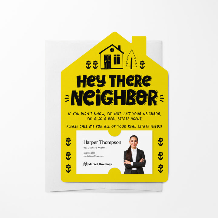 Hey There Neighbor Mailer w/Envelopes | Real Estate Agent Marketing | Insert your business card | M42-M001 Mailer Market Dwellings LEMON