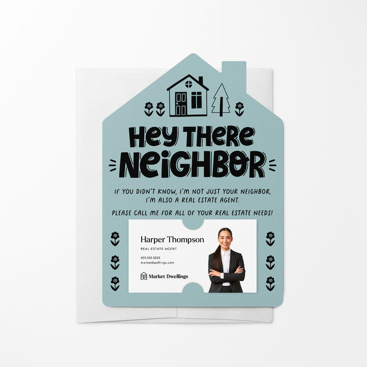 Hey There Neighbor Mailer w/Envelopes | Real Estate Agent Marketing | Insert your business card | M42-M001 Mailer Market Dwellings LIGHT BLUE