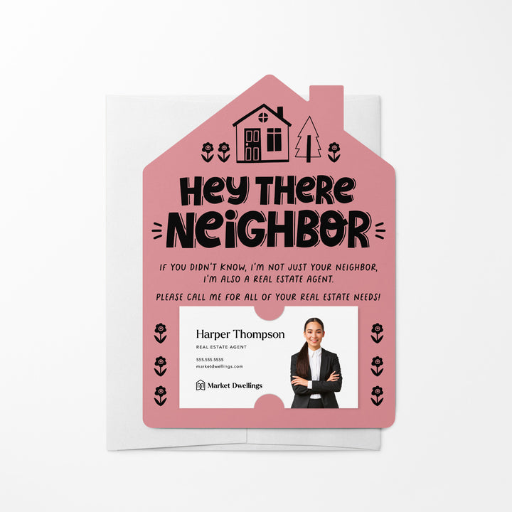 Hey There Neighbor Mailer w/Envelopes | Real Estate Agent Marketing | Insert your business card | M42-M001 Mailer Market Dwellings LIGHT PINK