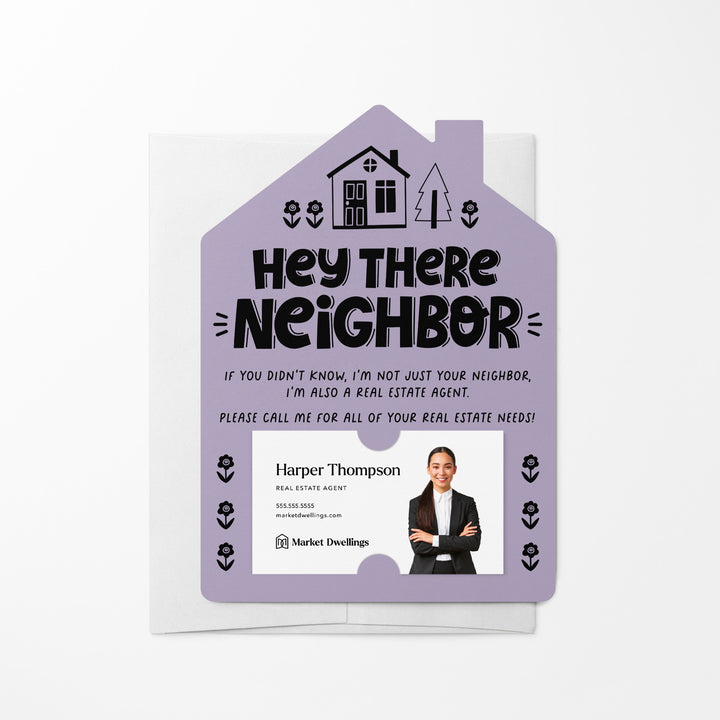 Hey There Neighbor Mailer w/Envelopes | Real Estate Agent Marketing | Insert your business card | M42-M001 Mailer Market Dwellings LIGHT PURPLE