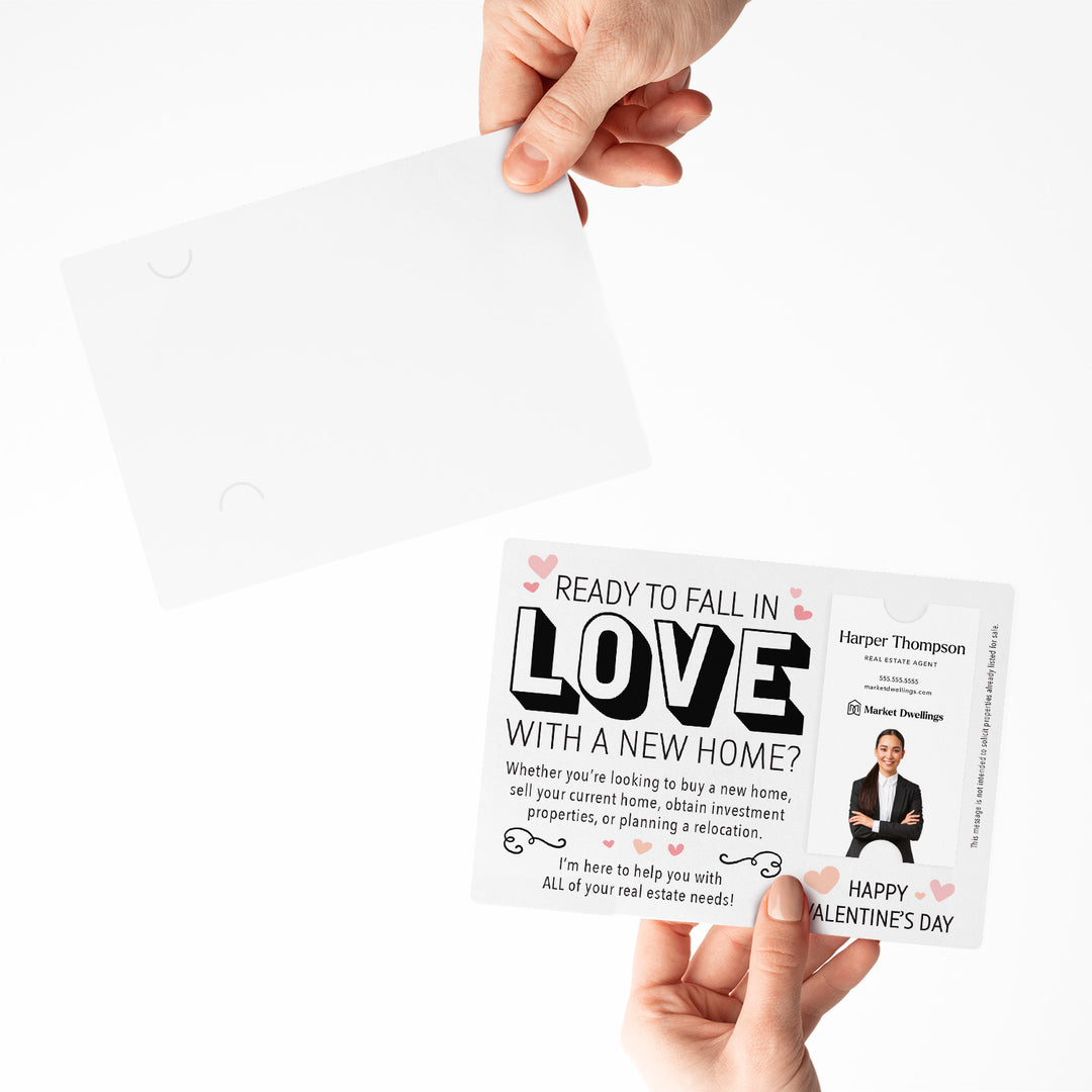 For Vertical Business Cards | Set of "Ready to Fall in Love with a New Home" Valentine's Mailer | Envelopes Included | V1-M005 Mailer Market Dwellings