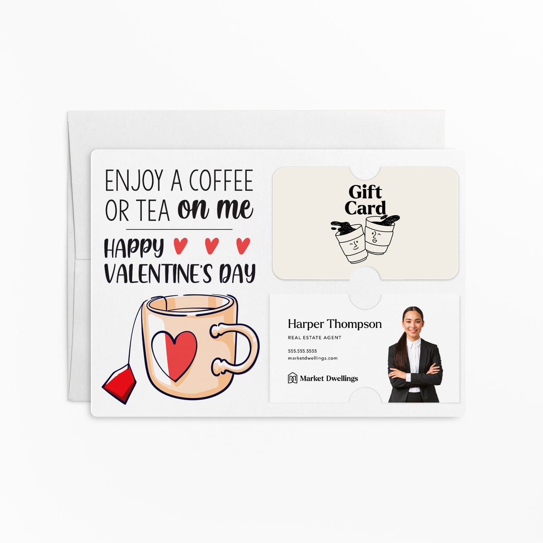 Set of Enjoy a Cup of Coffee or Tea on Me Gift Card & Business Card Holder Mailers | Valentine's Day | Envelopes Included | V1-M008 Mailer Market Dwellings