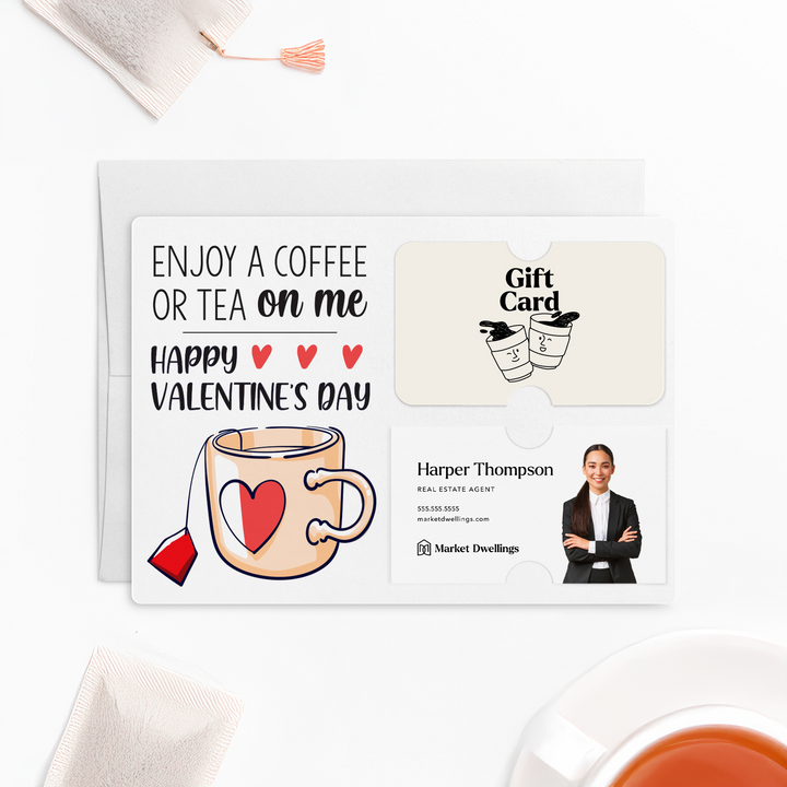 Set of Enjoy a Cup of Coffee or Tea on Me Gift Card & Business Card Holder Mailers | Valentine's Day | Envelopes Included | V1-M008 Mailer Market Dwellings