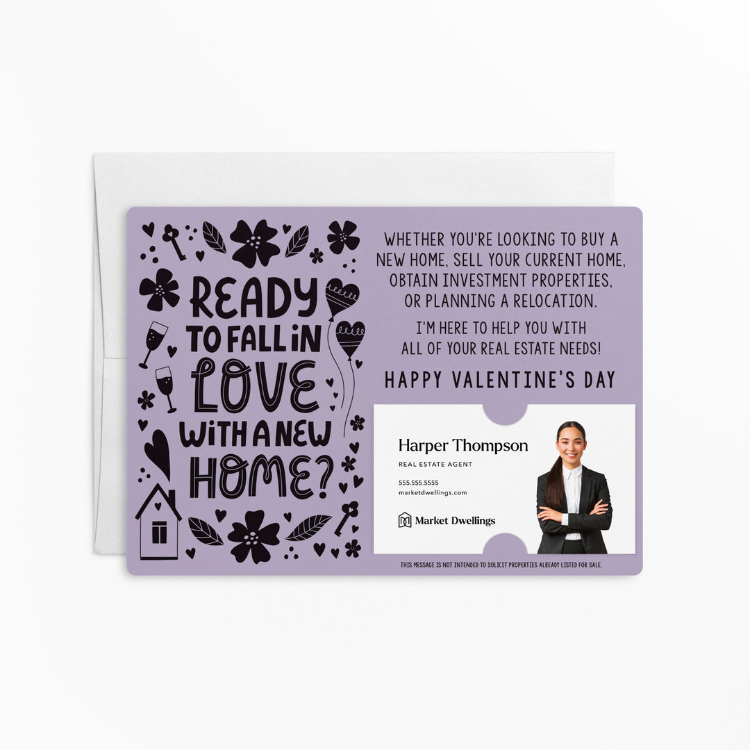 Set of "Ready to Fall in Love with a New Home?" Valentine's Day Real Estate Mailers | Envelopes Included | V4-M003 Mailer Market Dwellings LIGHT PURPLE