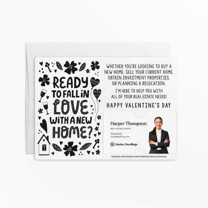 Set of "Ready to Fall in Love with a New Home?" Valentine's Day Real Estate Mailers | Envelopes Included | V4-M003 Mailer Market Dwellings WHITE