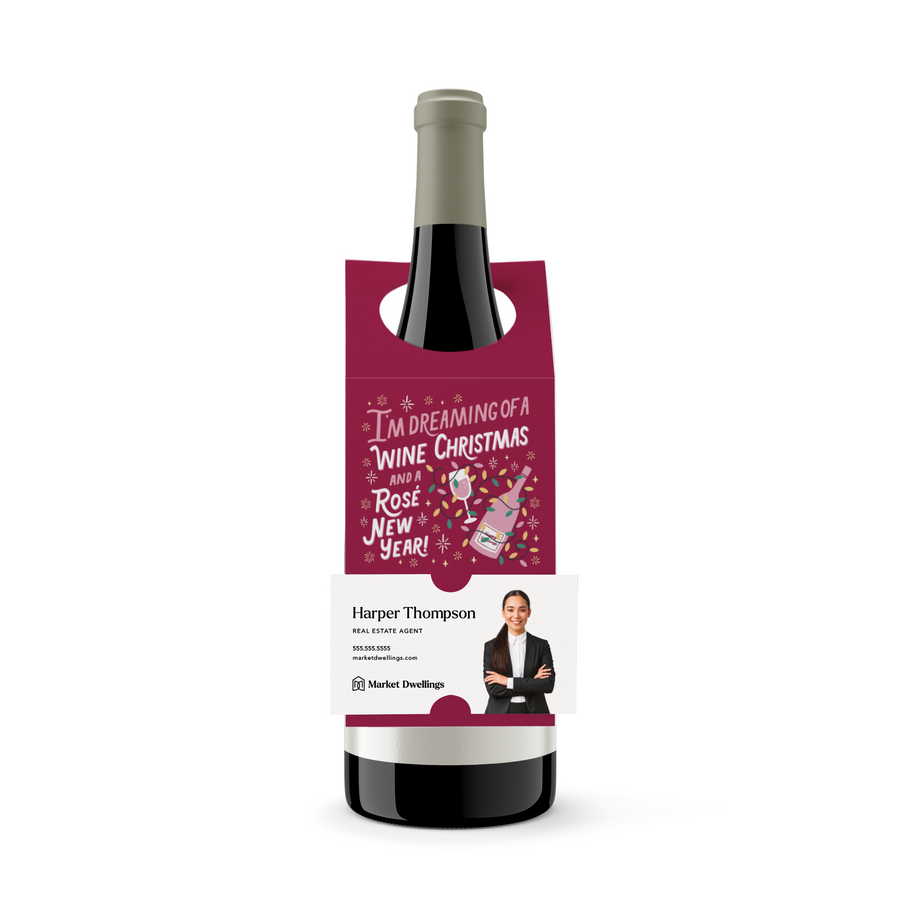 I'm Dreaming Of A Wine Christmas and A Rosè New Year! | Christmas Bottle Tags | 29-BT001-AB Bottle Tag Market Dwellings PLUM  