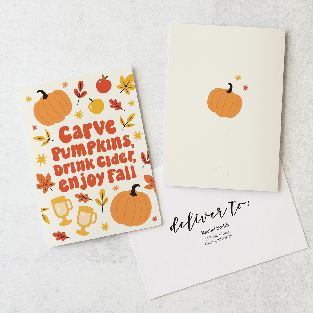 Set of Carve Pumpkins, Drink Cider, Enjoy Fall | Fall Greeting Cards | Envelopes Included | 84-GC001