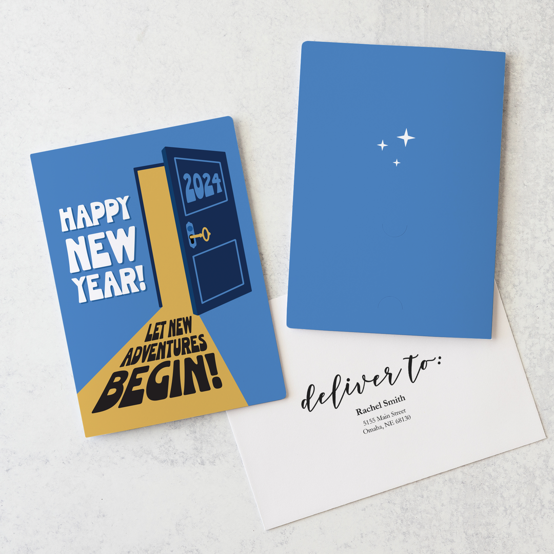Set of Happy New Year! Let New Adventures Begin! | New Year Greeting Cards | Envelopes Included | 103-GC001-AB Greeting Card Market Dwellings COOL BLUE  