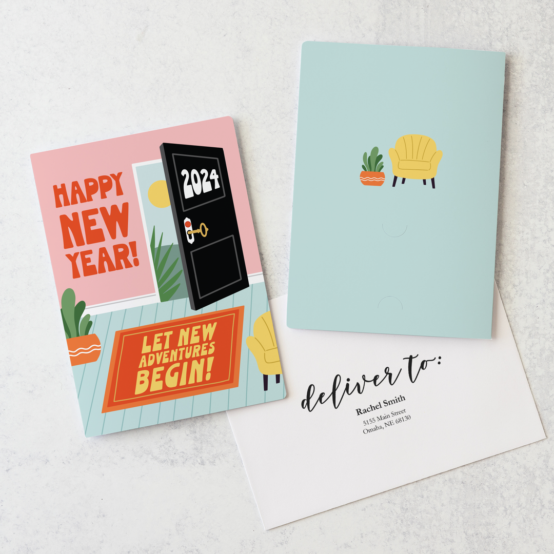 Set of Happy New Year! Let New Adventures Begin! | New Year Greeting Cards | Envelopes Included | 103-GC001-AB Greeting Card Market Dwellings PINK SHERBET  