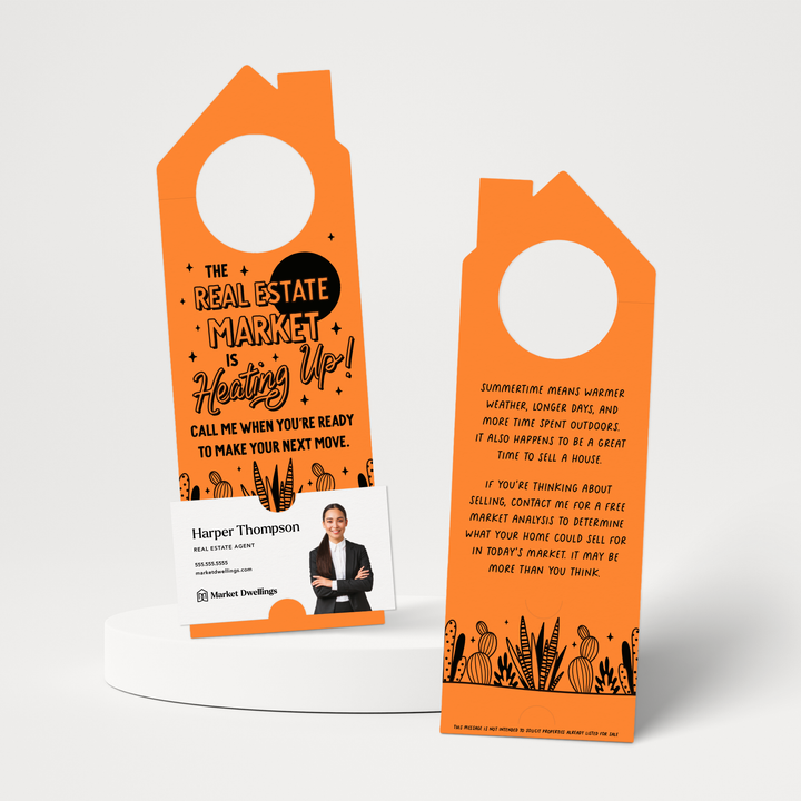 The Real Estate Market Is Heating Up! | Summer Door Hangers | 256-DH002 Door Hanger Market Dwellings CARROT  