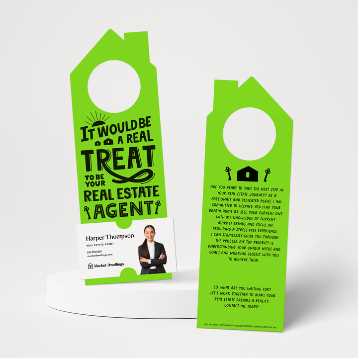 It Would Be A Real Treat To Be Your Real Estate Agent | Door Hangers | 165-DH002 Door Hanger Market Dwellings GREEN APPLE  