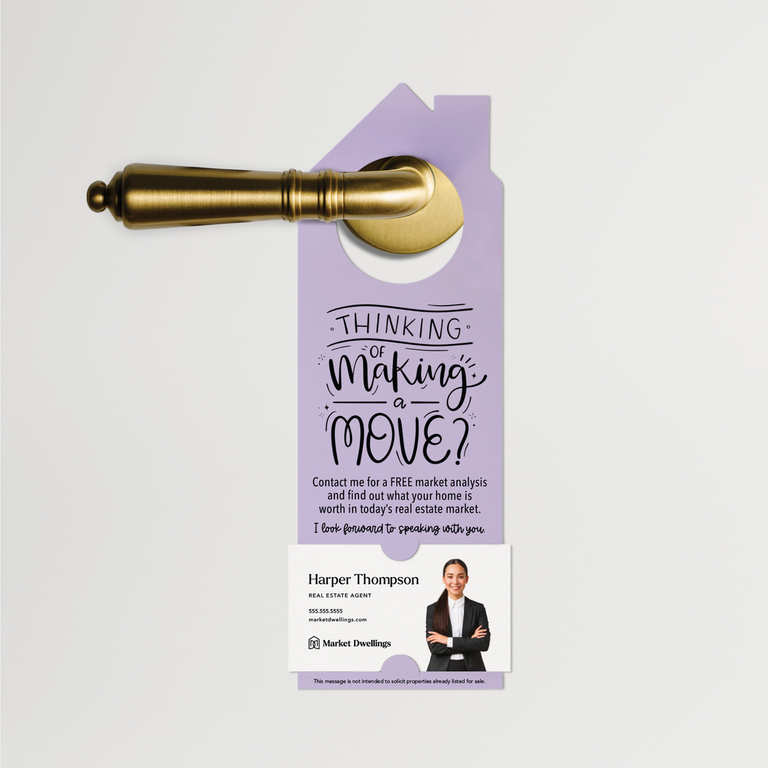Thinking About Making A Move | Real Estate Door Hangers | 41-DH002 Door Hanger Market Dwellings LIGHT PURPLE  