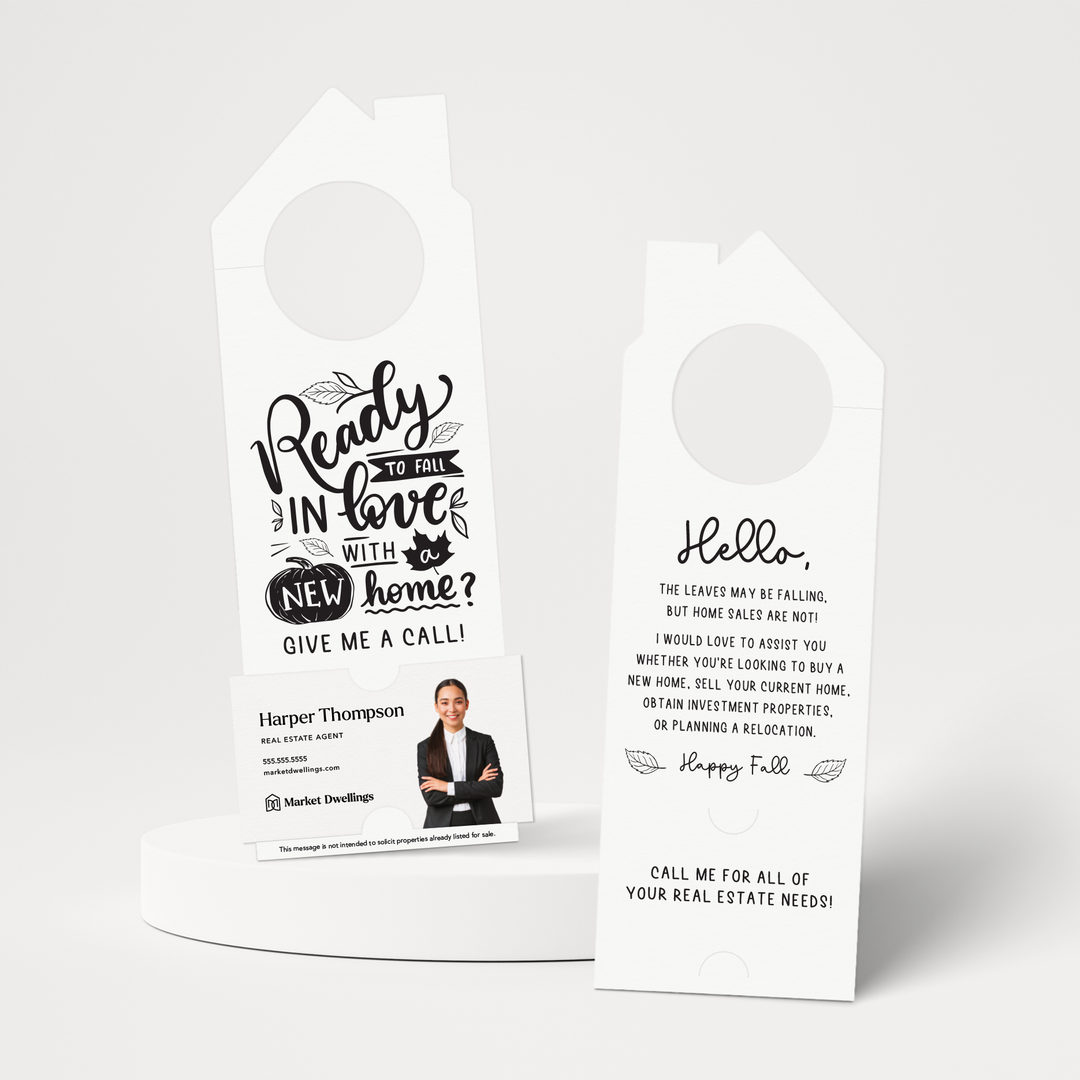 Ready to FALL in Love with a New Home | Real Estate Door Hangers | 50-DH002 Door Hanger Market Dwellings WHITE  