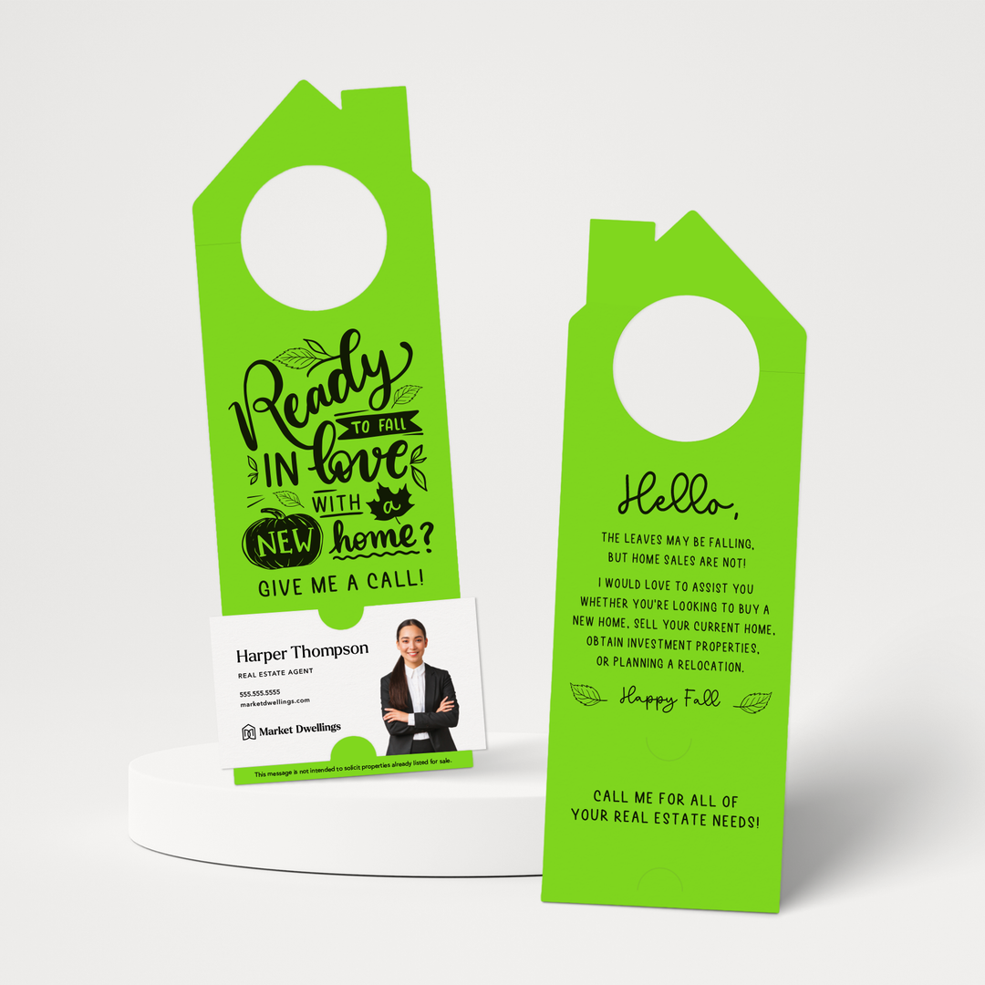 Ready to FALL in Love with a New Home | Real Estate Door Hangers | 50-DH002 Door Hanger Market Dwellings GREEN APPLE  