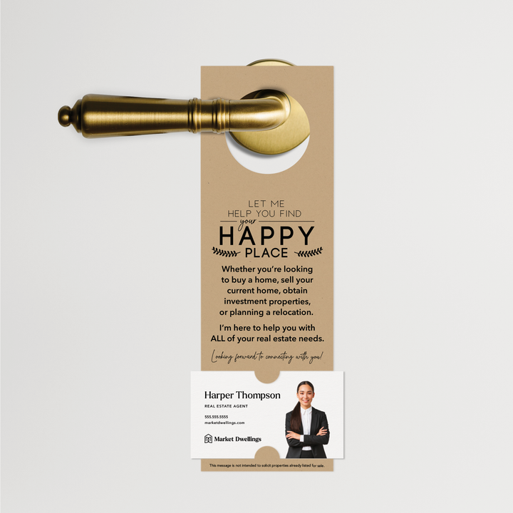 "Let Me Help You Find Your Happy Place" | Door Hanger | 9-DH001 Door Hanger Market Dwellings KRAFT  