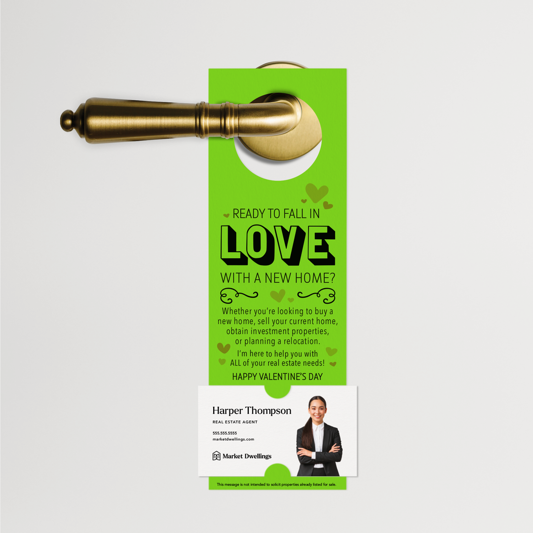 Ready to Fall in Love with a New Home | Valentine's Day Door Hangers | V1-DH001 Door Hanger Market Dwellings GREEN APPLE  