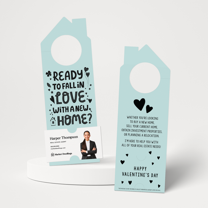 Ready to Fall in Love with a New Home? | Valentine's Day Door Hangers | V2-DH002 Door Hanger Market Dwellings LIGHT BLUE  