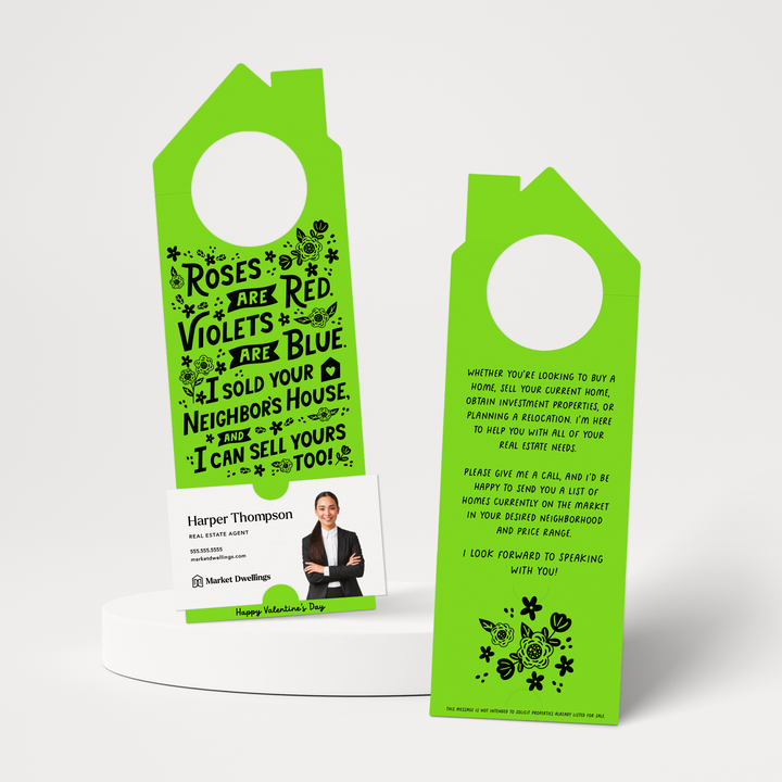 Roses Are Red. Violets Are Blue. I Sold Your Neighbor's House, And I Can Sell Yours Too! | Valentine's Day Door Hangers | 148-DH002 Door Hanger Market Dwellings GREEN APPLE  